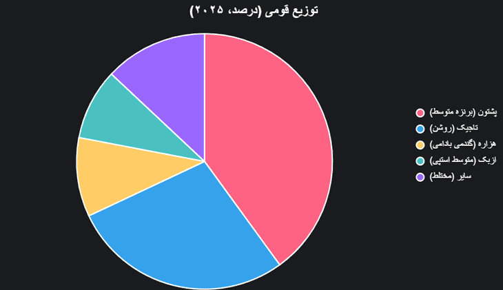 اجتماعی نمودار توزیع جمعیتی و تنوع ظاهری اقوام افغانستان (۲۰۲۵)